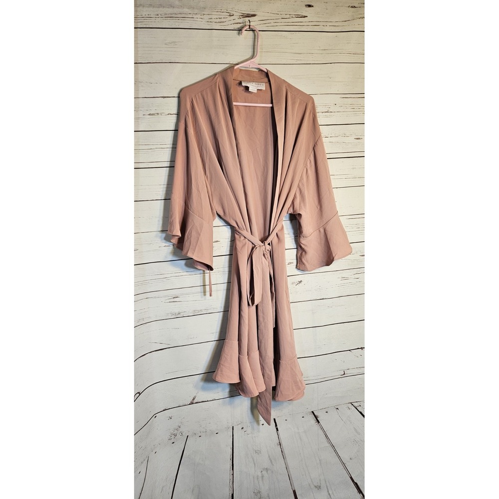 Birdy Grey Blush Pink Bell Sleeve Tie Waist Kimono Robe Women's XLXXL